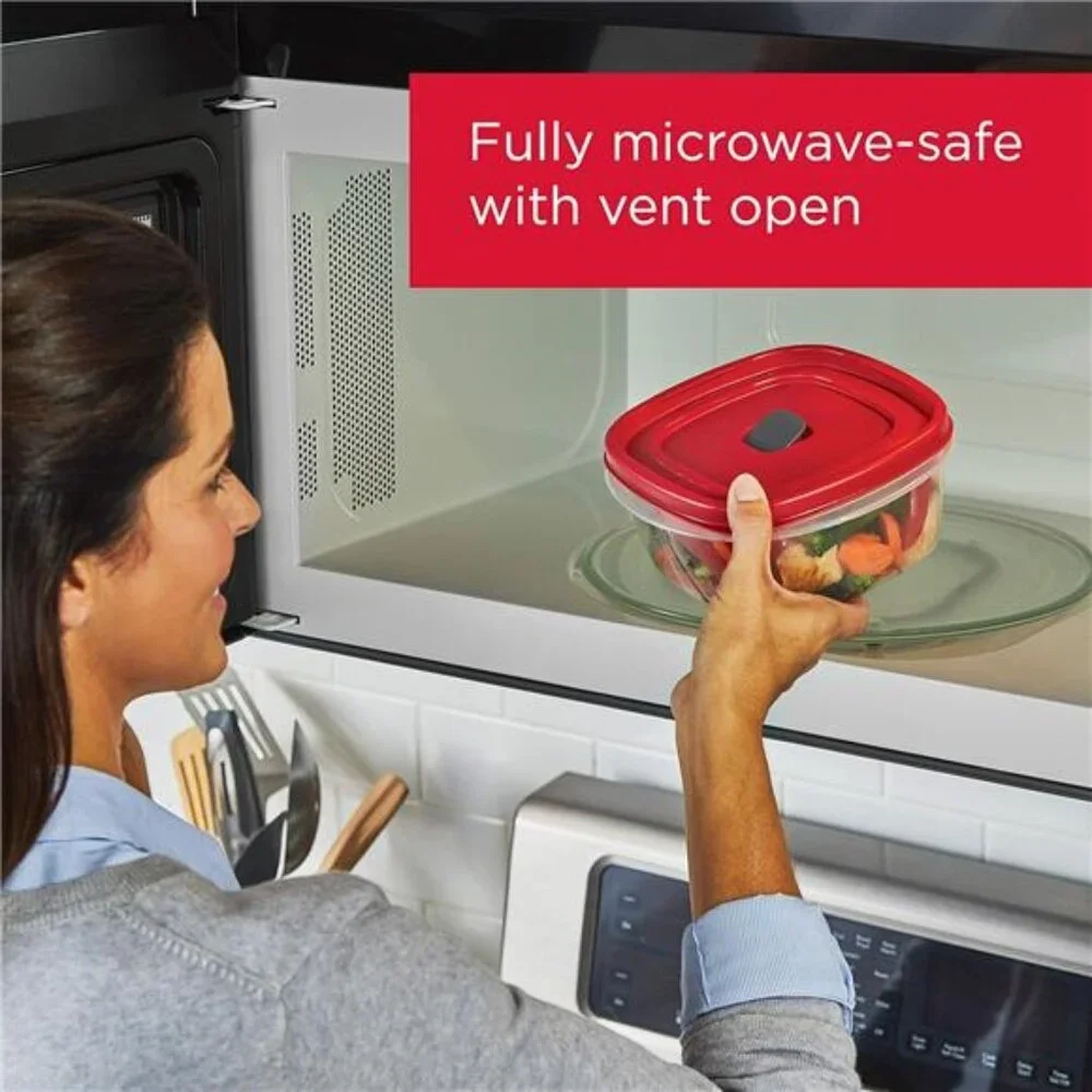 Rubbermaid 16-Piece BPA-Free Plastic Food Storage Set, Red Vented Lids -